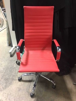 Rolling Chair, Red, Silver Arm