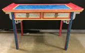 Century Brand, Home Wooden Console Table Painted Yellow, Red, Blue, Brass Handles.