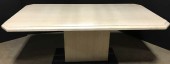 MID CENTURY DINING TABLE, ITALIAN, BEVELED EDGE, CONFERENCE TABLE, MARBLE/ STONE TOP, MARBLE/STONE BASE, TRAVERTINE, **WEIGHS AT LEAST 500 POUNDS**, MATCHING CONSOLE TABLE AVAILABLE PS039057