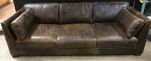 THREE SEAT LEATHER SOFA COUCH, TWO ACCENT PILLOWS, SOFT LINE