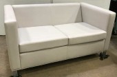 MIDCENTURY MODERN, Mid Century Modern Cream White Leather Love Seat